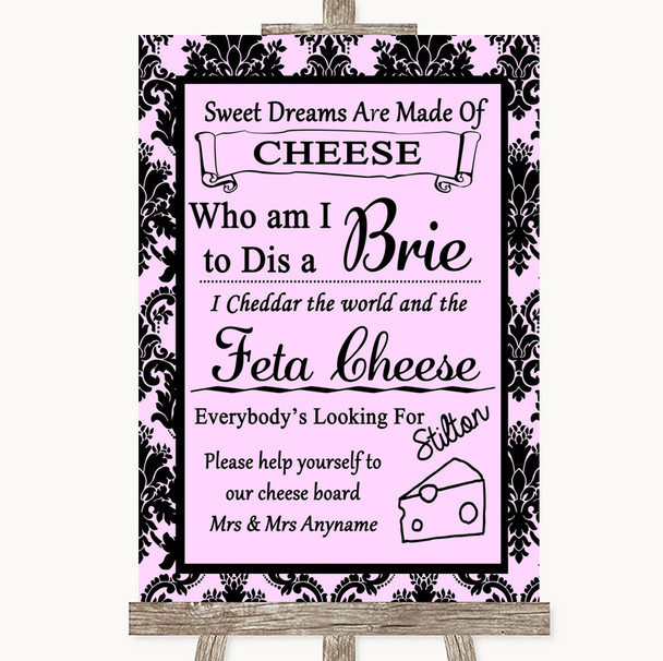 Baby Pink Damask Cheese Board Song Personalised Wedding Sign