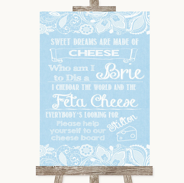 Blue Burlap and Lace Cheese Board Song Personalised Wedding Sign