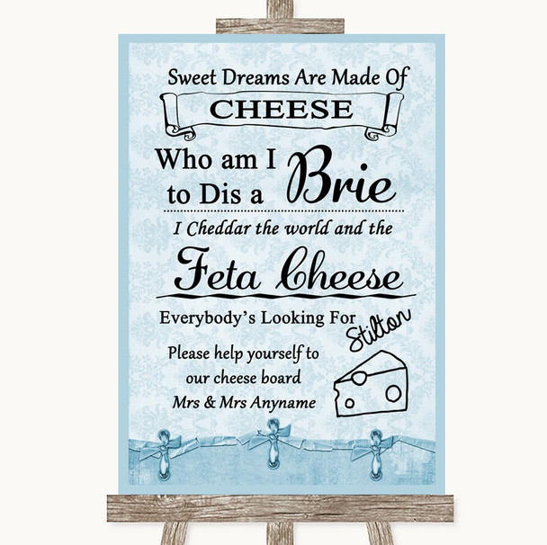 Blue Shabby Chic Cheese Board Song Personalised Wedding Sign
