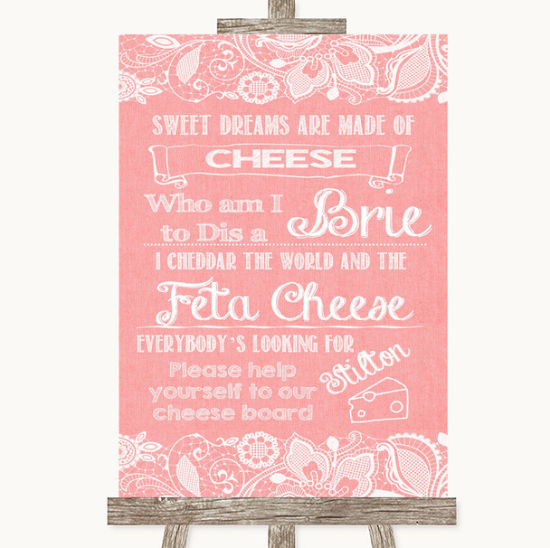 Coral Burlap & Lace Cheese Board Song Personalised Wedding Sign