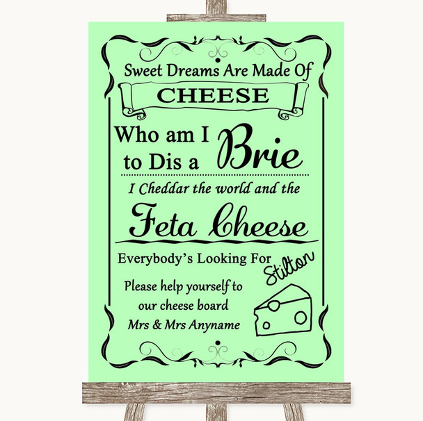 Green Cheese Board Song Personalised Wedding Sign