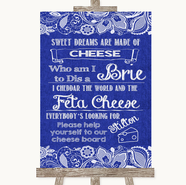 Navy Blue Burlap and Lace Cheese Board Song Personalised Wedding Sign