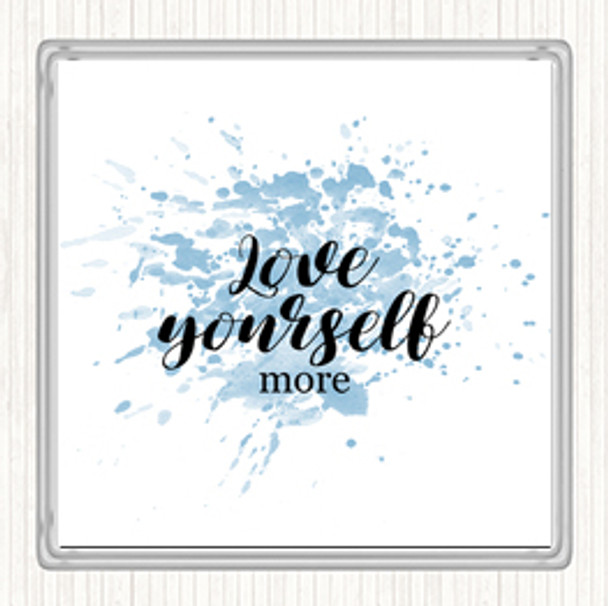 Blue White Love Yourself More Inspirational Quote Drinks Mat Coaster