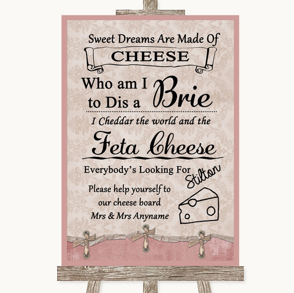 Pink Shabby Chic Cheese Board Song Personalised Wedding Sign