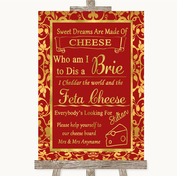 Red & Gold Cheese Board Song Personalised Wedding Sign