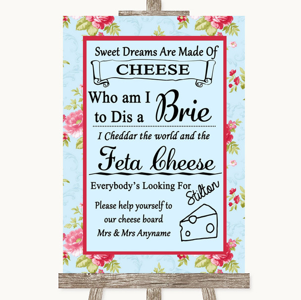 Shabby Chic Floral Cheese Board Song Personalised Wedding Sign