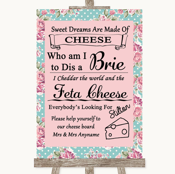 Vintage Shabby Chic Rose Cheese Board Song Personalised Wedding Sign