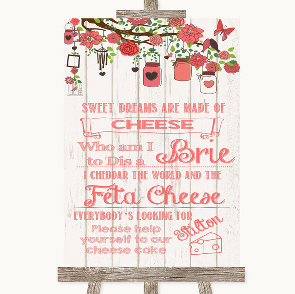 Coral Rustic Wood Cheesecake Cheese Song Personalised Wedding Sign