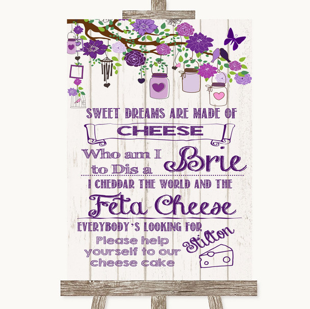 Purple Rustic Wood Cheesecake Cheese Song Personalised Wedding Sign