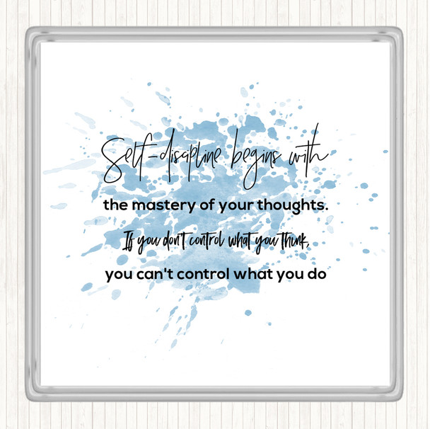 Blue White Mastery Of Your Thoughts Inspirational Quote Drinks Mat Coaster