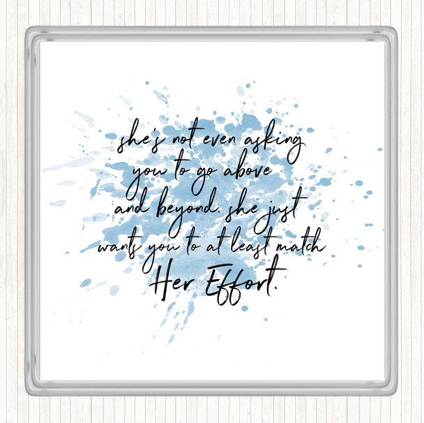 Blue White Match Her Effort Inspirational Quote Drinks Mat Coaster
