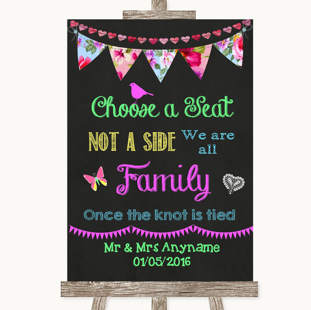 Bright Bunting Chalk Choose A Seat We Are All Family Personalised Wedding Sign