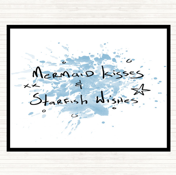 Blue White Mermaid Kisses Inspirational Quote Mouse Mat Pad