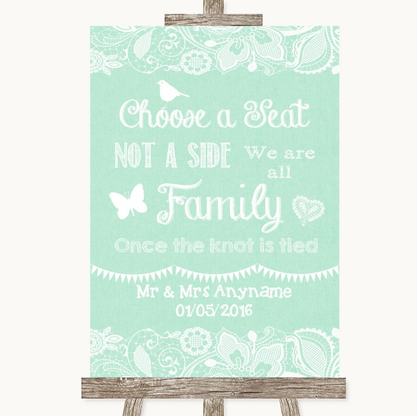 Green Burlap & Lace Choose A Seat We Are All Family Personalised Wedding Sign