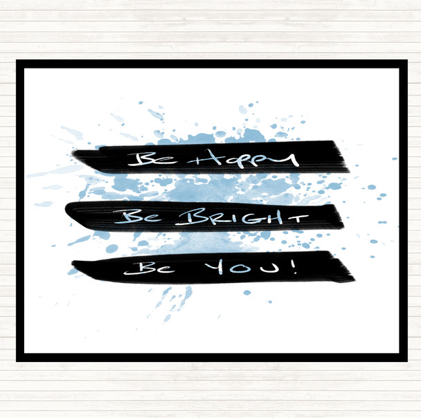 Blue White Be Happy Bright Inspirational Quote Mouse Mat Pad