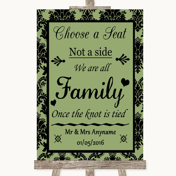 Sage Green Damask Choose A Seat We Are All Family Personalised Wedding Sign