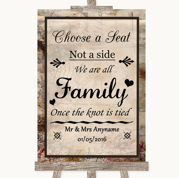 Vintage Choose A Seat We Are All Family Personalised Wedding Sign