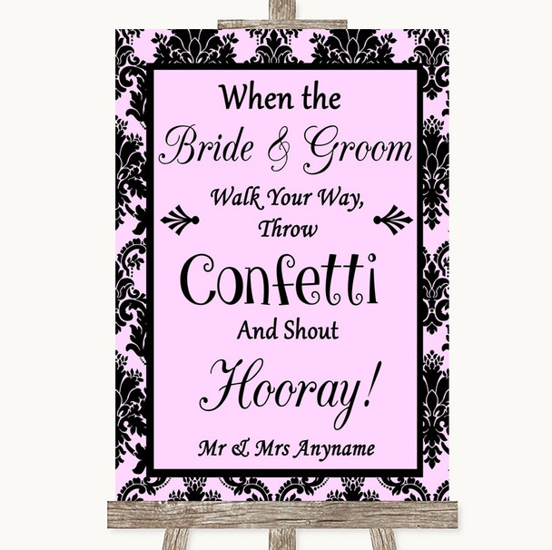 Baby Pink Damask Confetti Personalised Wedding Sign