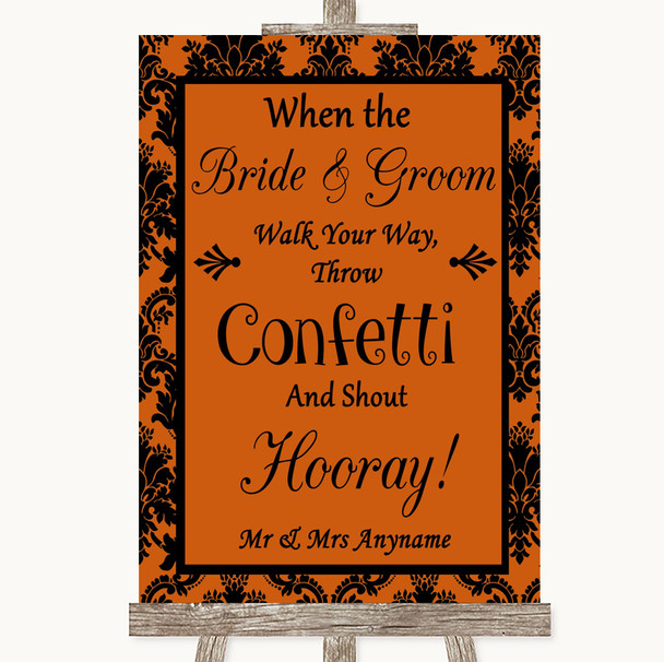 Burnt Orange Damask Confetti Personalised Wedding Sign