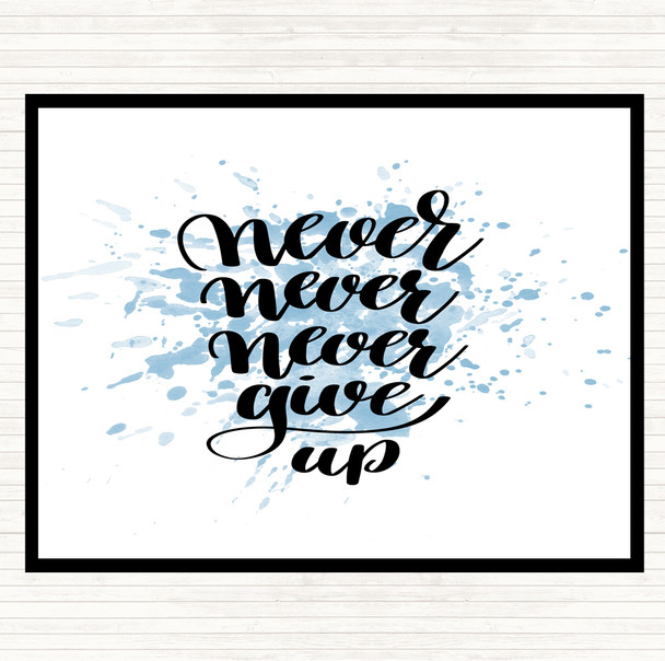 Blue White Never Give Up Swirl Inspirational Quote Mouse Mat Pad