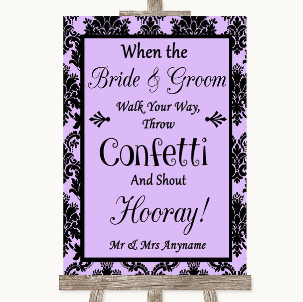 Lilac Damask Confetti Personalised Wedding Sign