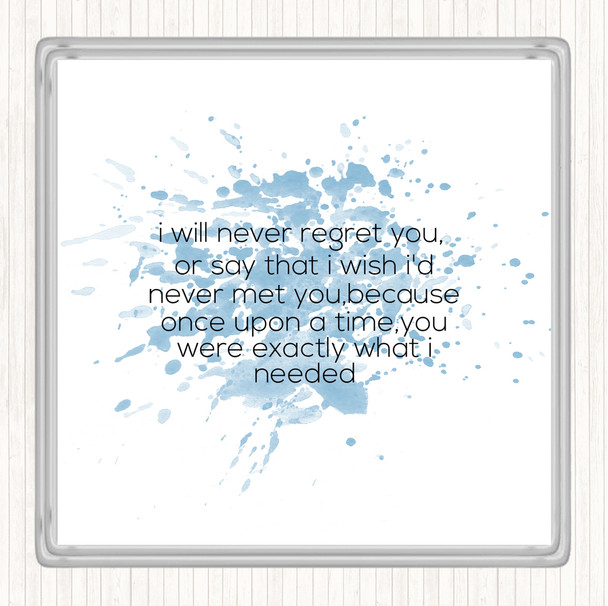 Blue White Never Regret You Inspirational Quote Drinks Mat Coaster