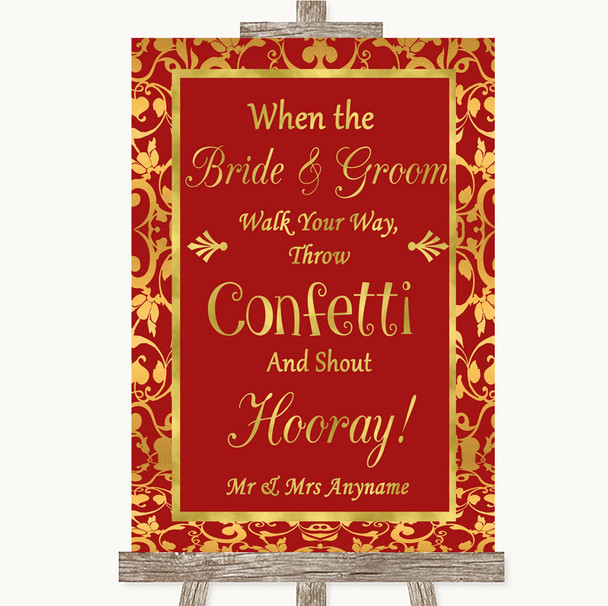 Red & Gold Confetti Personalised Wedding Sign