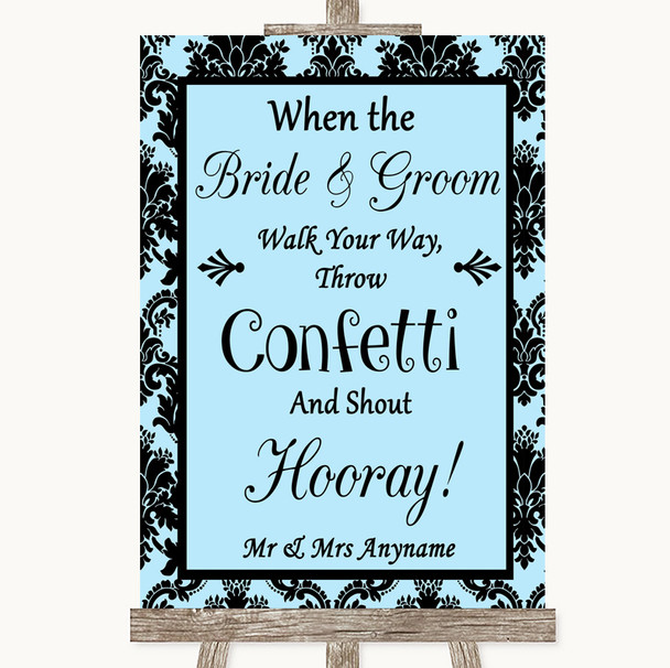 Sky Blue Damask Confetti Personalised Wedding Sign