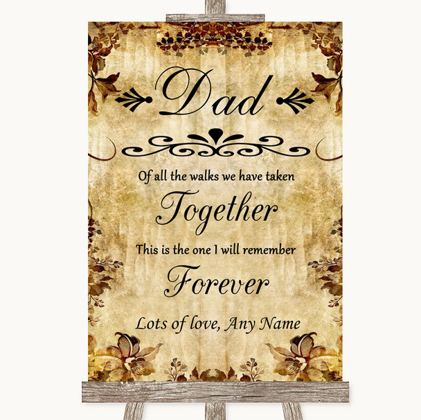 Autumn Vintage Dad Walk Down The Aisle Personalised Wedding Sign