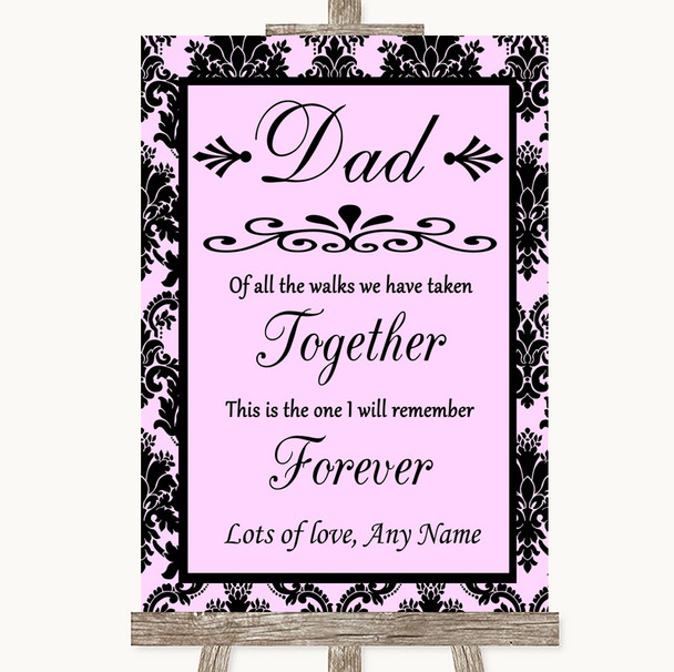 Baby Pink Damask Dad Walk Down The Aisle Personalised Wedding Sign
