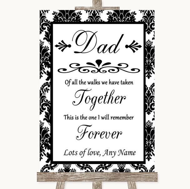 Black & White Damask Dad Walk Down The Aisle Personalised Wedding Sign