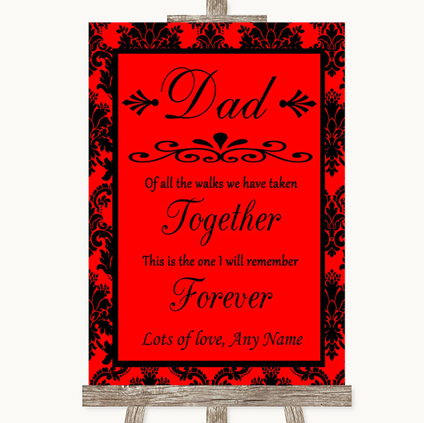 Red Damask Dad Walk Down The Aisle Personalised Wedding Sign