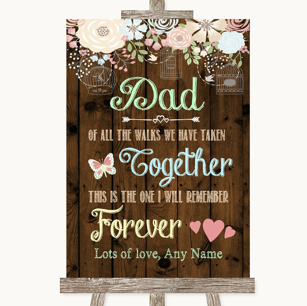 Rustic Floral Wood Dad Walk Down The Aisle Personalised Wedding Sign