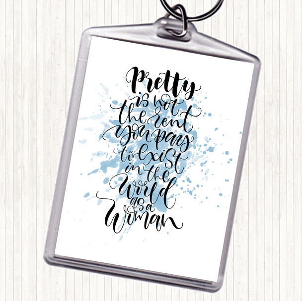 Blue White Pretty Woman Inspirational Quote Bag Tag Keychain Keyring