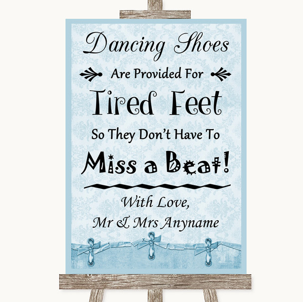 Blue Shabby Chic Dancing Shoes Flip-Flop Tired Feet Personalised Wedding Sign