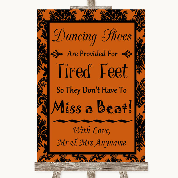 Burnt Orange Damask Dancing Shoes Flip-Flop Tired Feet Personalised Wedding Sign