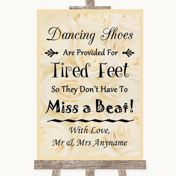 Cream Roses Dancing Shoes Flip-Flop Tired Feet Personalised Wedding Sign