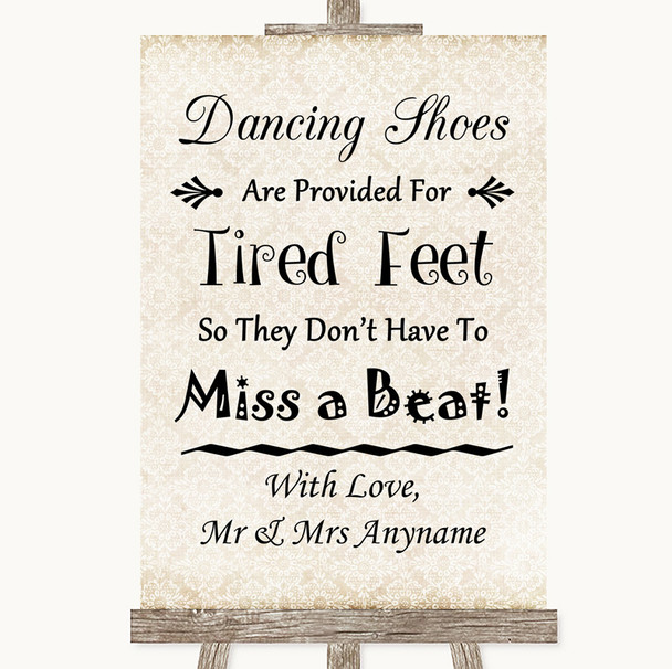 Shabby Chic Ivory Dancing Shoes Flip-Flop Tired Feet Personalised Wedding Sign