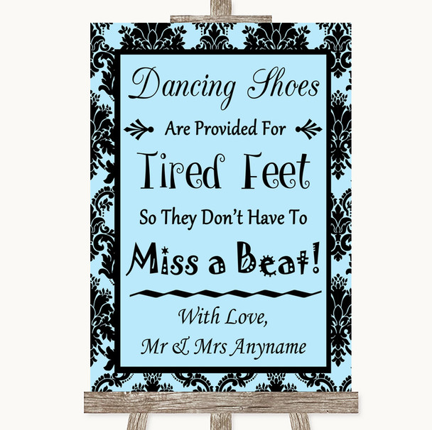 Sky Blue Damask Dancing Shoes Flip-Flop Tired Feet Personalised Wedding Sign