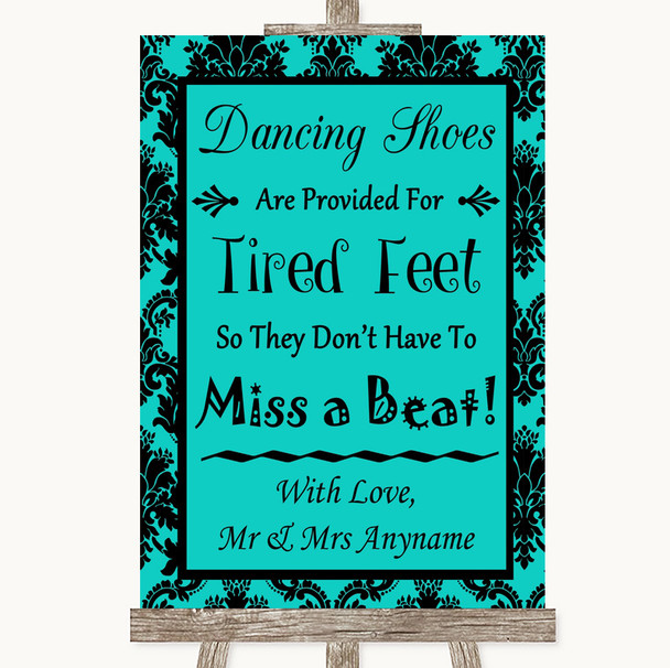 Turquoise Damask Dancing Shoes Flip-Flop Tired Feet Personalised Wedding Sign