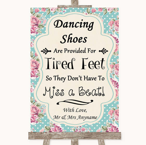 Vintage Shabby Chic Rose Dancing Shoes Flip-Flop Tired Feet Wedding Sign