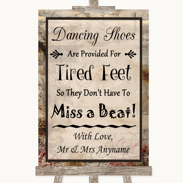 Vintage Dancing Shoes Flip-Flop Tired Feet Personalised Wedding Sign