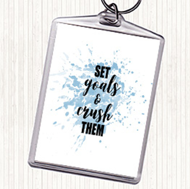 Blue White Set Goals Inspirational Quote Bag Tag Keychain Keyring