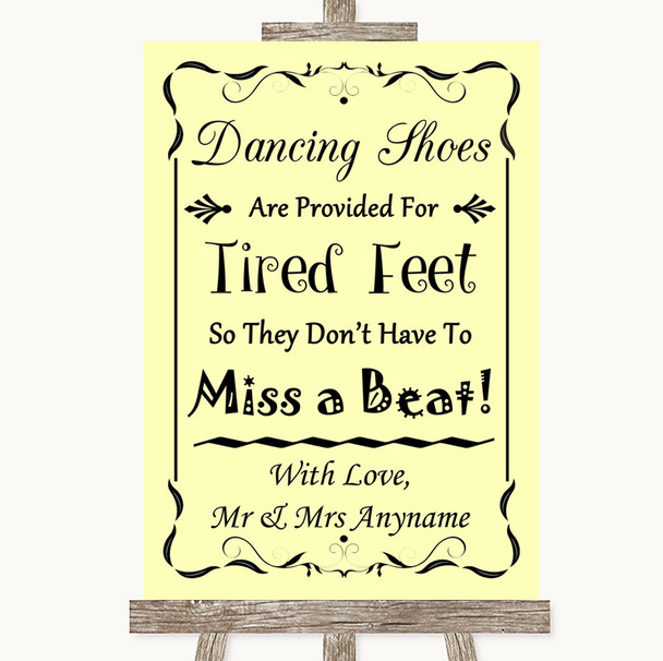 Yellow Dancing Shoes Flip-Flop Tired Feet Personalised Wedding Sign