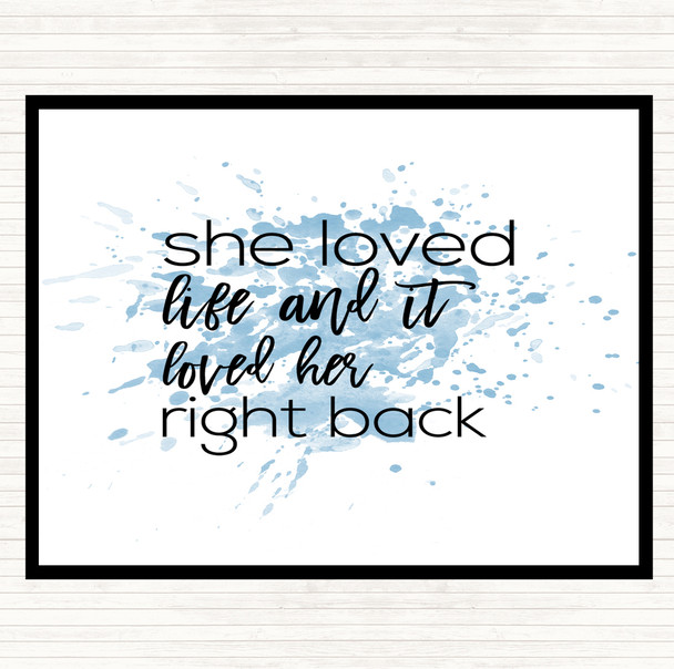 Blue White She Loved Life Inspirational Quote Dinner Table Placemat
