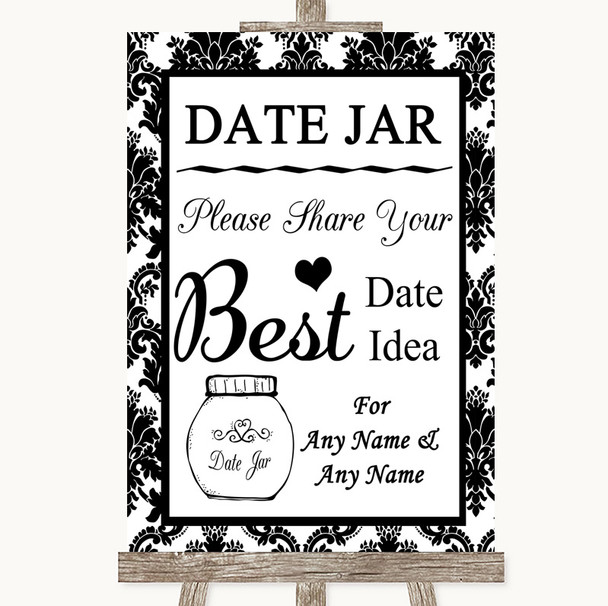 Black & White Damask Date Jar Guestbook Personalised Wedding Sign