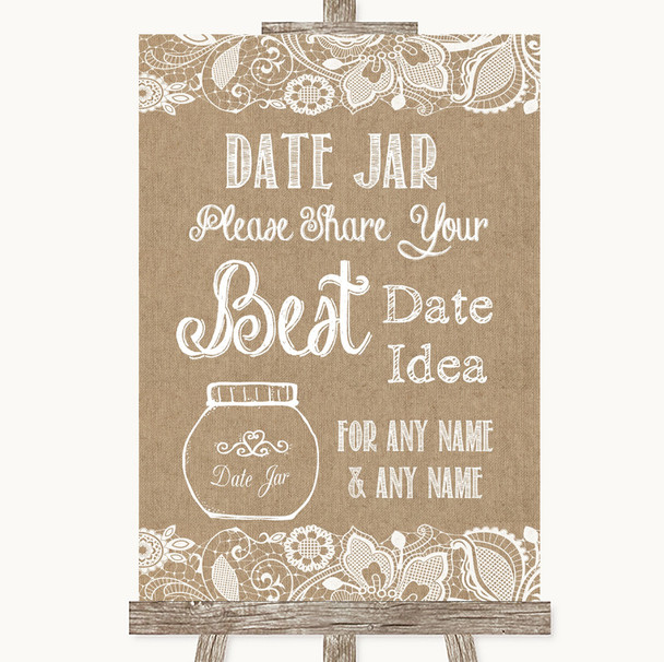 Burlap & Lace Date Jar Guestbook Personalised Wedding Sign