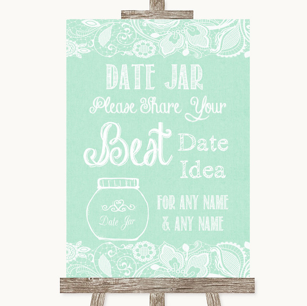 Green Burlap & Lace Date Jar Guestbook Personalised Wedding Sign