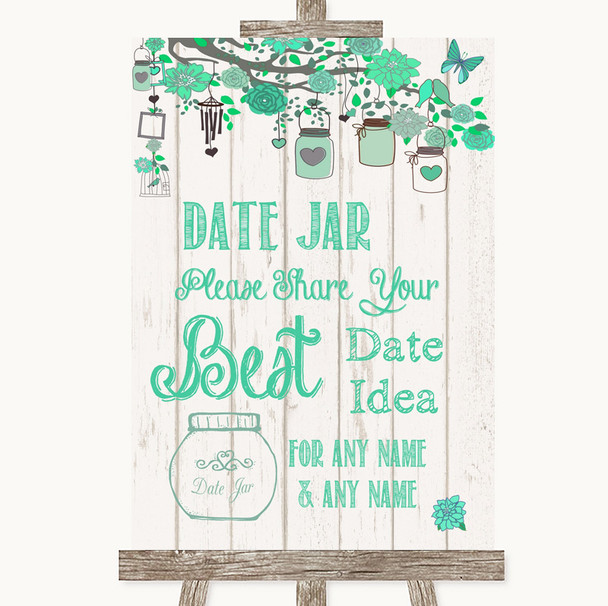 Green Rustic Wood Date Jar Guestbook Personalised Wedding Sign