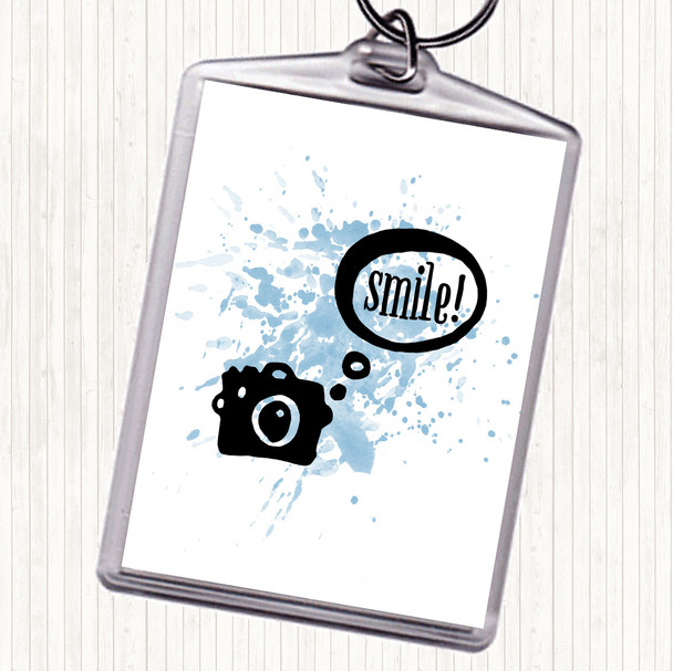 Blue White Smile Camera Inspirational Quote Bag Tag Keychain Keyring